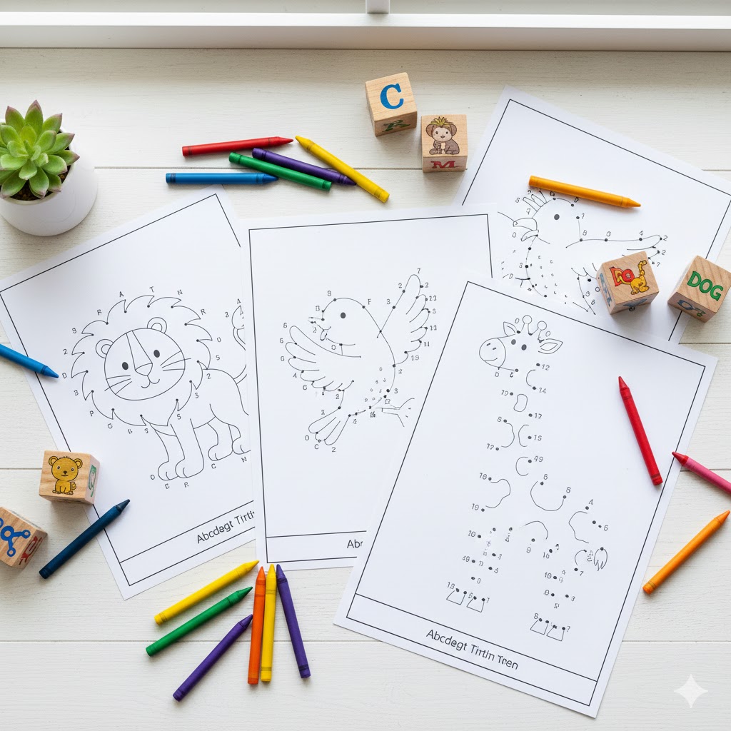 Alphabet Connect the Dots Printable A-Z worksheets collage for kids