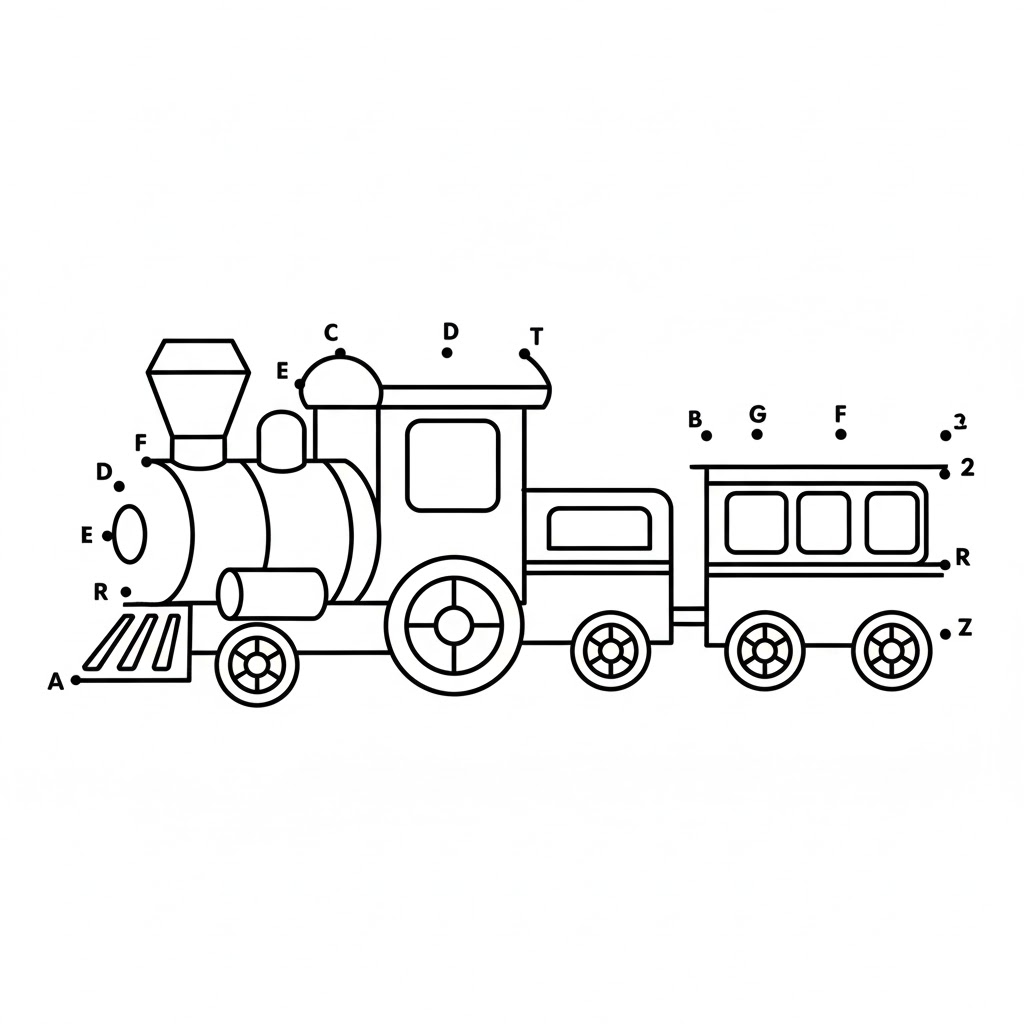 Sequential A to Z dot to dot worksheets alphabet train printable