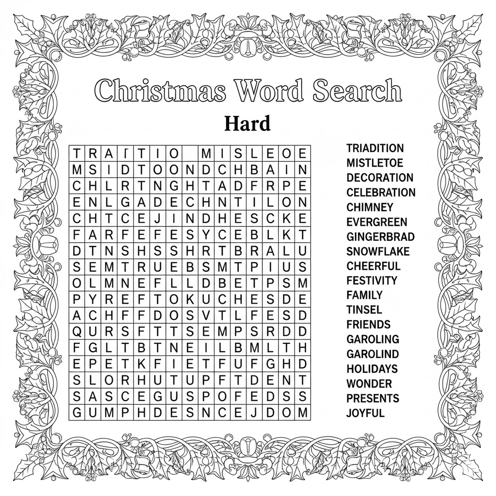 Hard Christmas Word Search Printable Preview