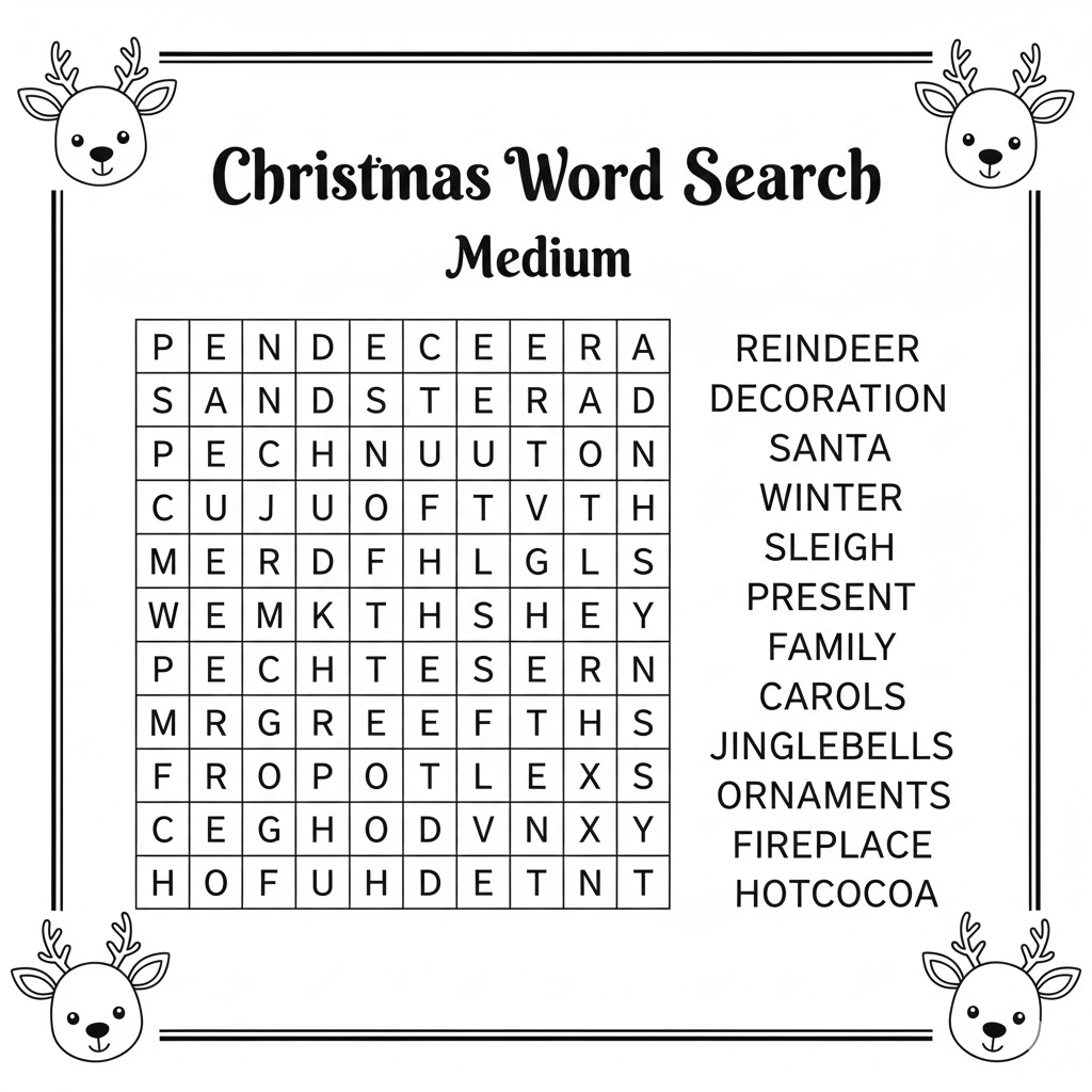 Medium Christmas Word Search Printable Preview