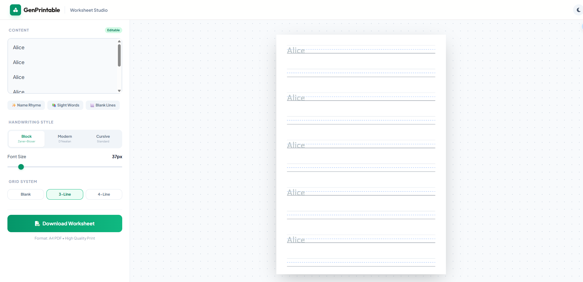 Custom Name Tracing Worksheet PDF Preview for Preschool and Kindergarten