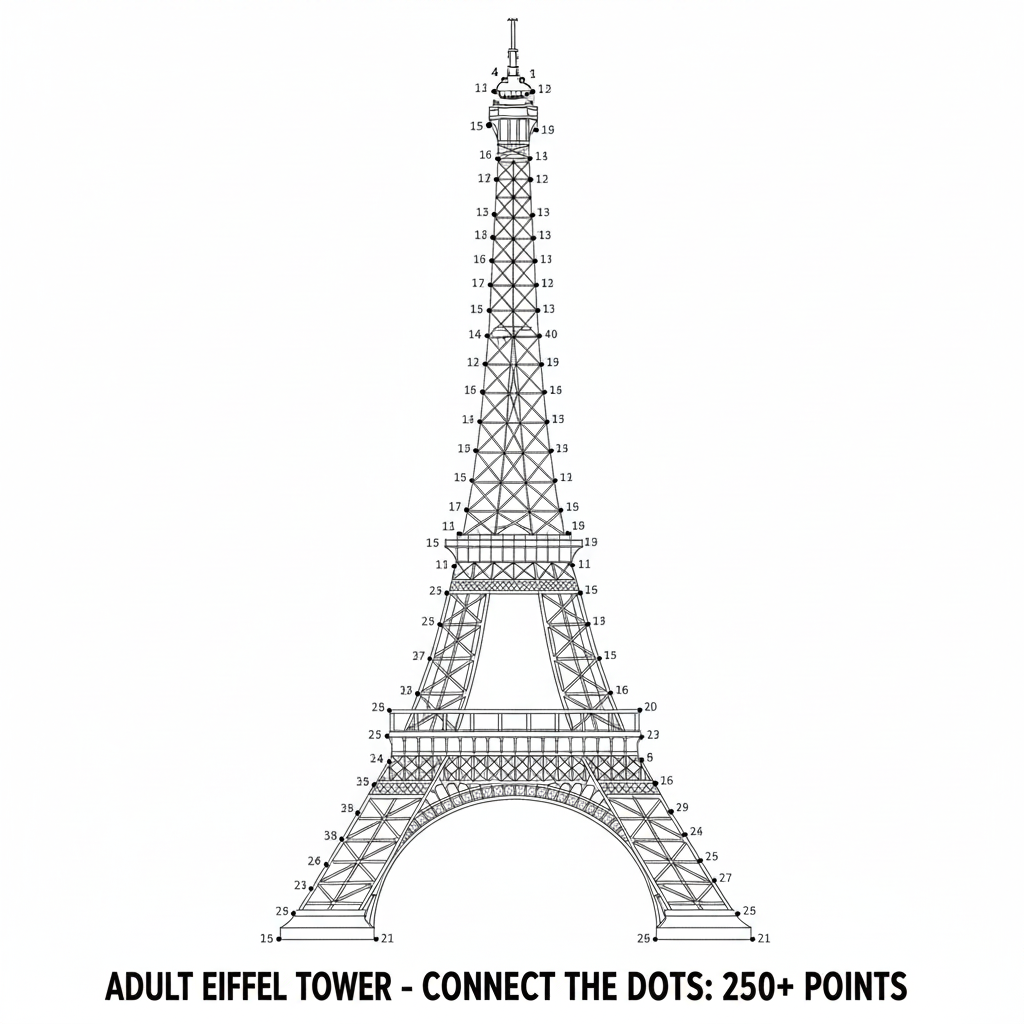 Connect the Dots Printable for Adults landmark and portrait themes