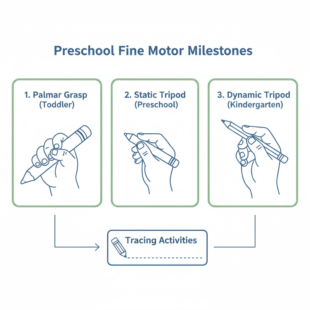 Chart showing preschool fine motor skill development stages and how tracing fits in