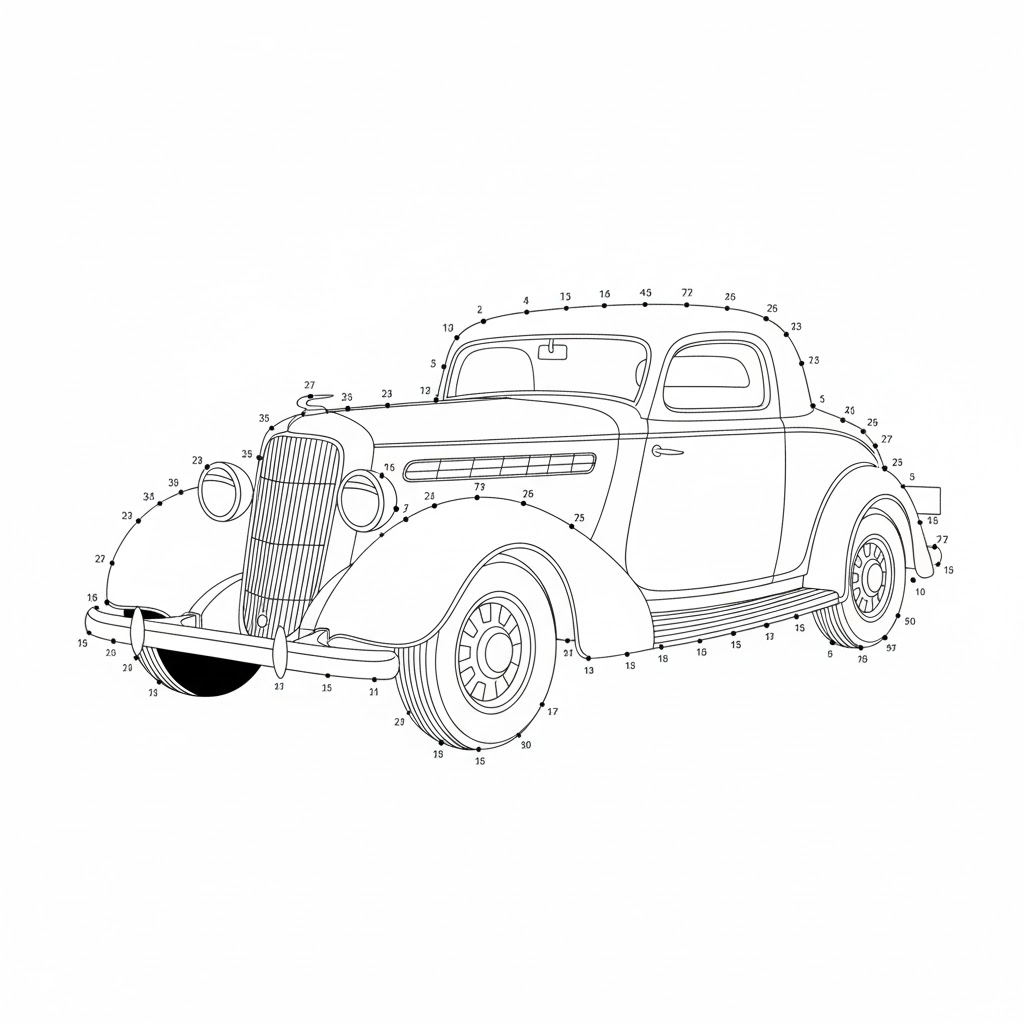 Difficult dot to dot themes high quality printable puzzles: Vintage Car