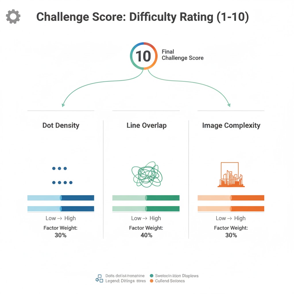 Difficulty rating chart for adult dot to dot puzzles